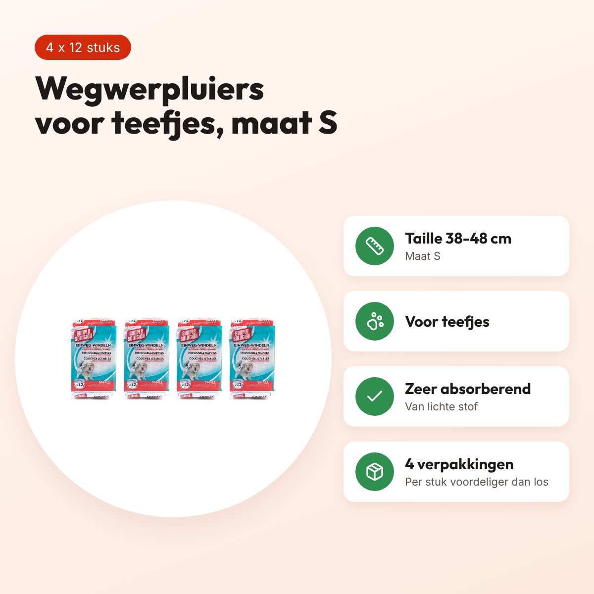 Simple Solution wegwerpluier teefjes S 38-48 cm – multipack 4 x 12 stuks – voordelen