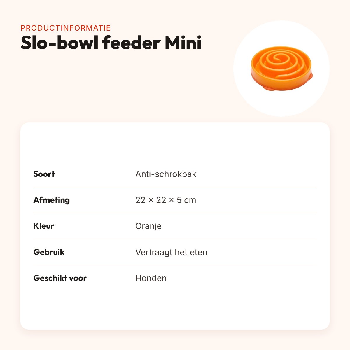 Slo-bowl feeder Mini Oranje 22 x 22 x 5 cm – anti-schrokbak – productinformatie