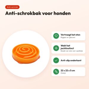 Slo-bowl feeder Mini Oranje 22 x 22 x 5 cm – anti-schrokbak – voordelen