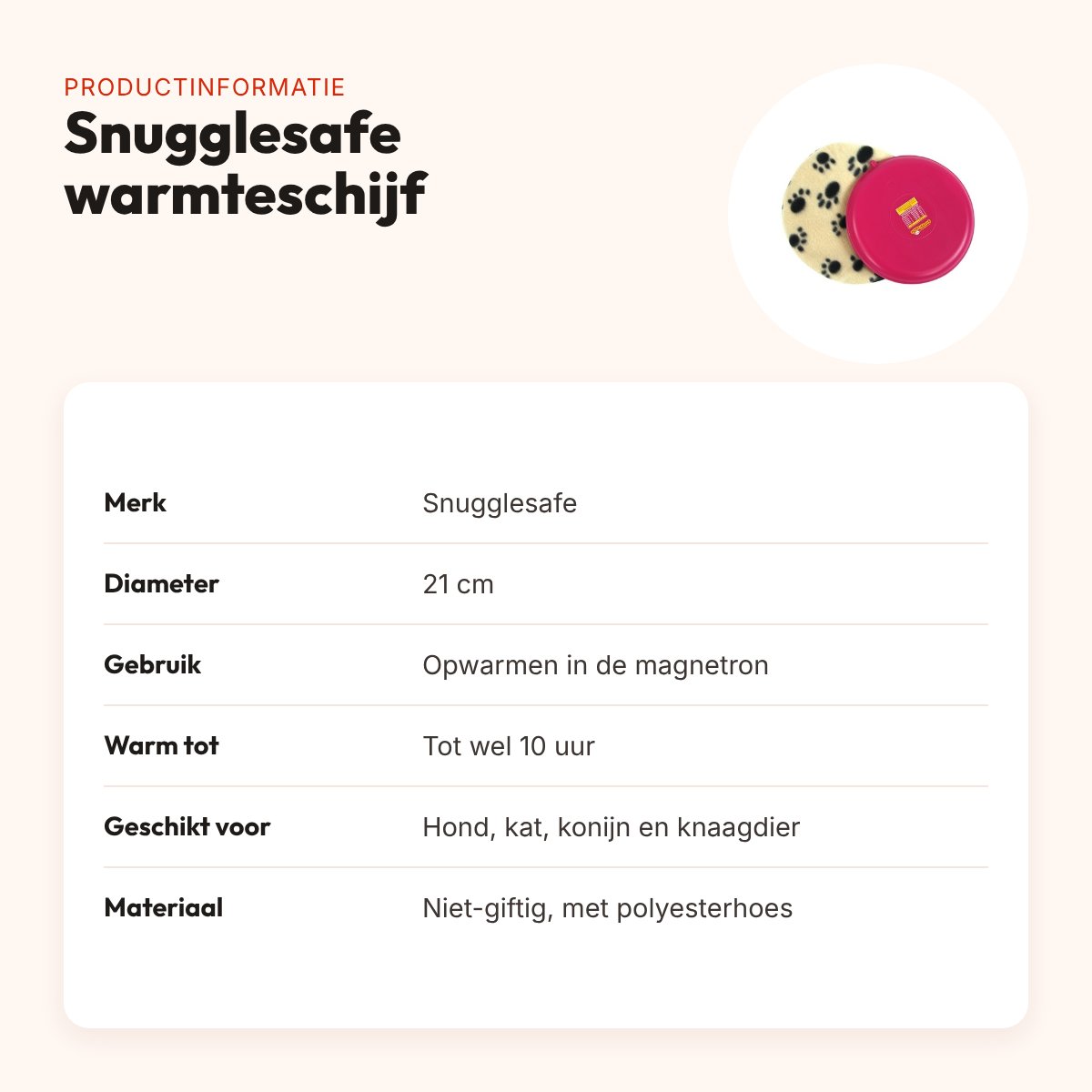 Snugglesafe warmteschijf voor hond en kat 21 cm – magnetronveilig – productinformatie
