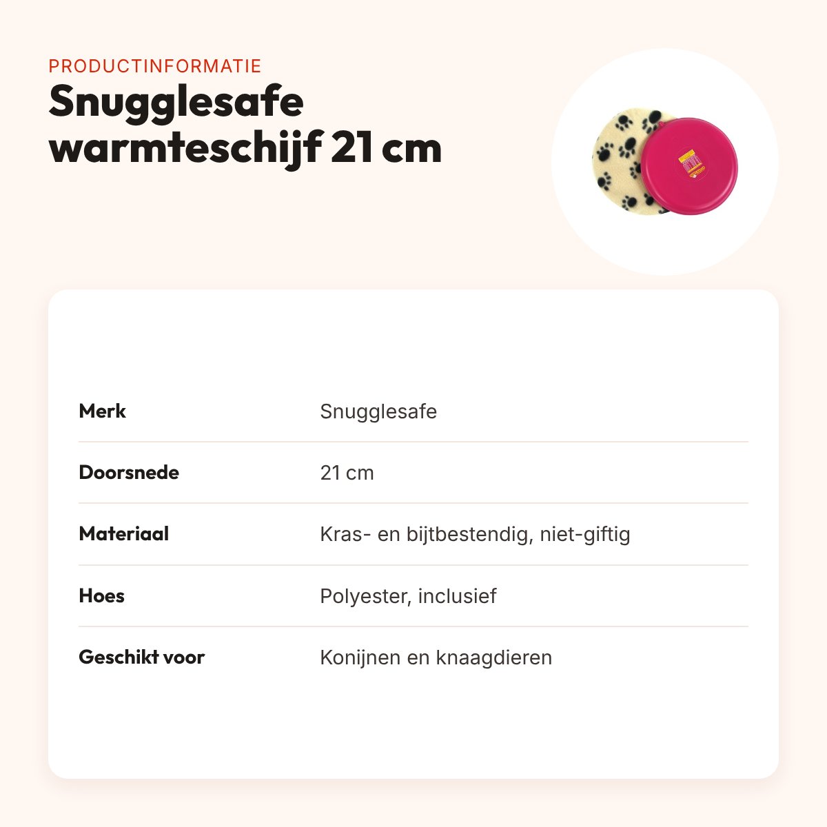 Snugglesafe warmteschijf voor konijnen en knaagdieren 21 cm – met hoes – productinformatie