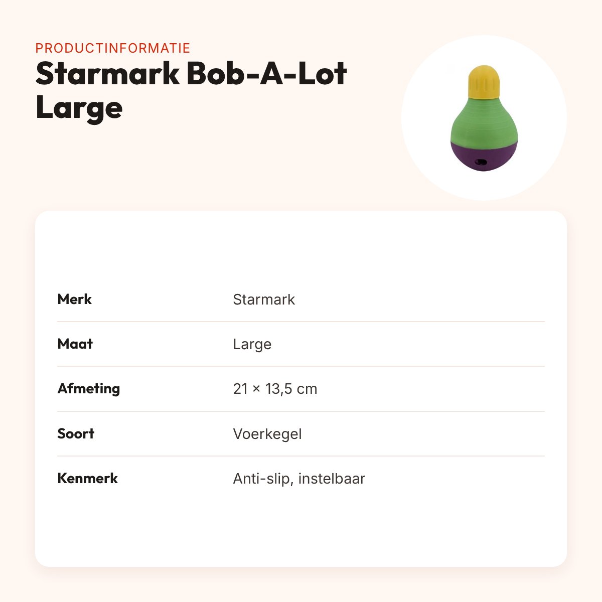 Starmark Bob-A-Lot voerkegel Large – anti-slip, 21 x 13,5 cm – productinformatie