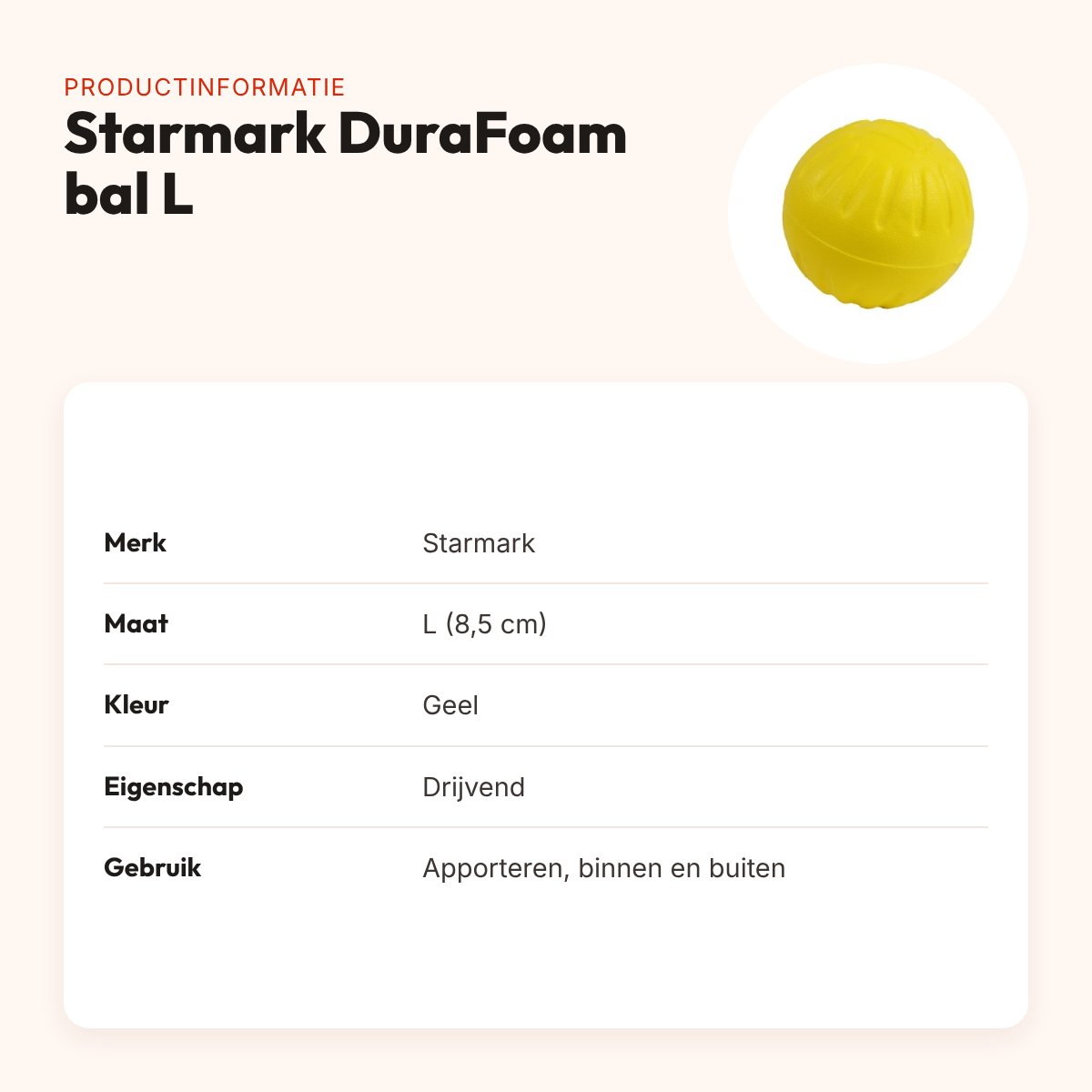 Starmark DuraFoam bal geel L 8,5 cm – drijvend hondenspeelgoed – productinformatie