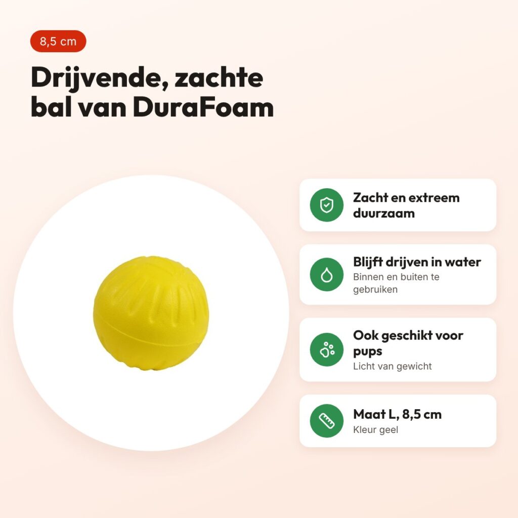 Starmark DuraFoam bal geel L 8,5 cm – drijvend hondenspeelgoed – voordelen