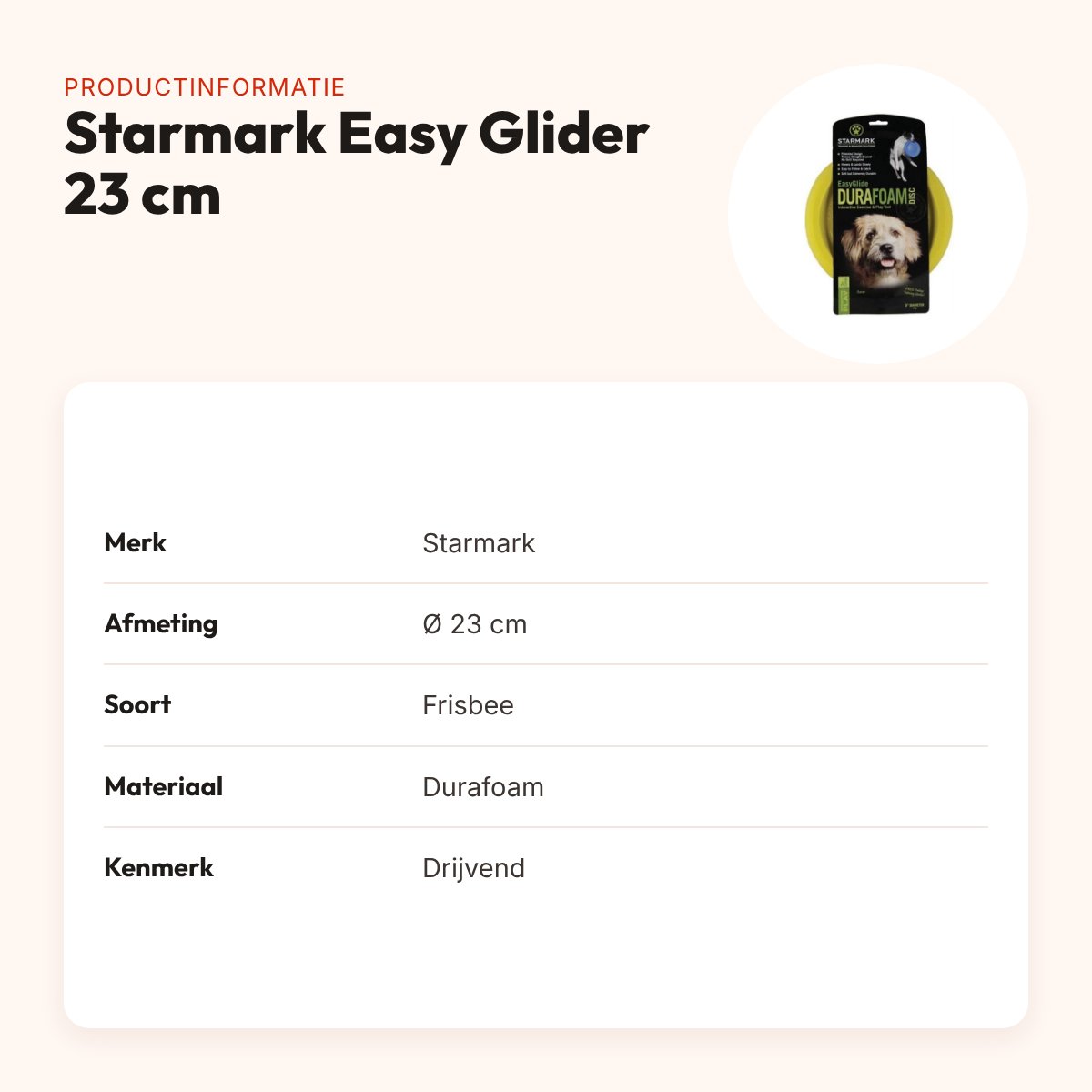 Starmark Easy Glider frisbee Durafoam 23 cm – drijvend – productinformatie