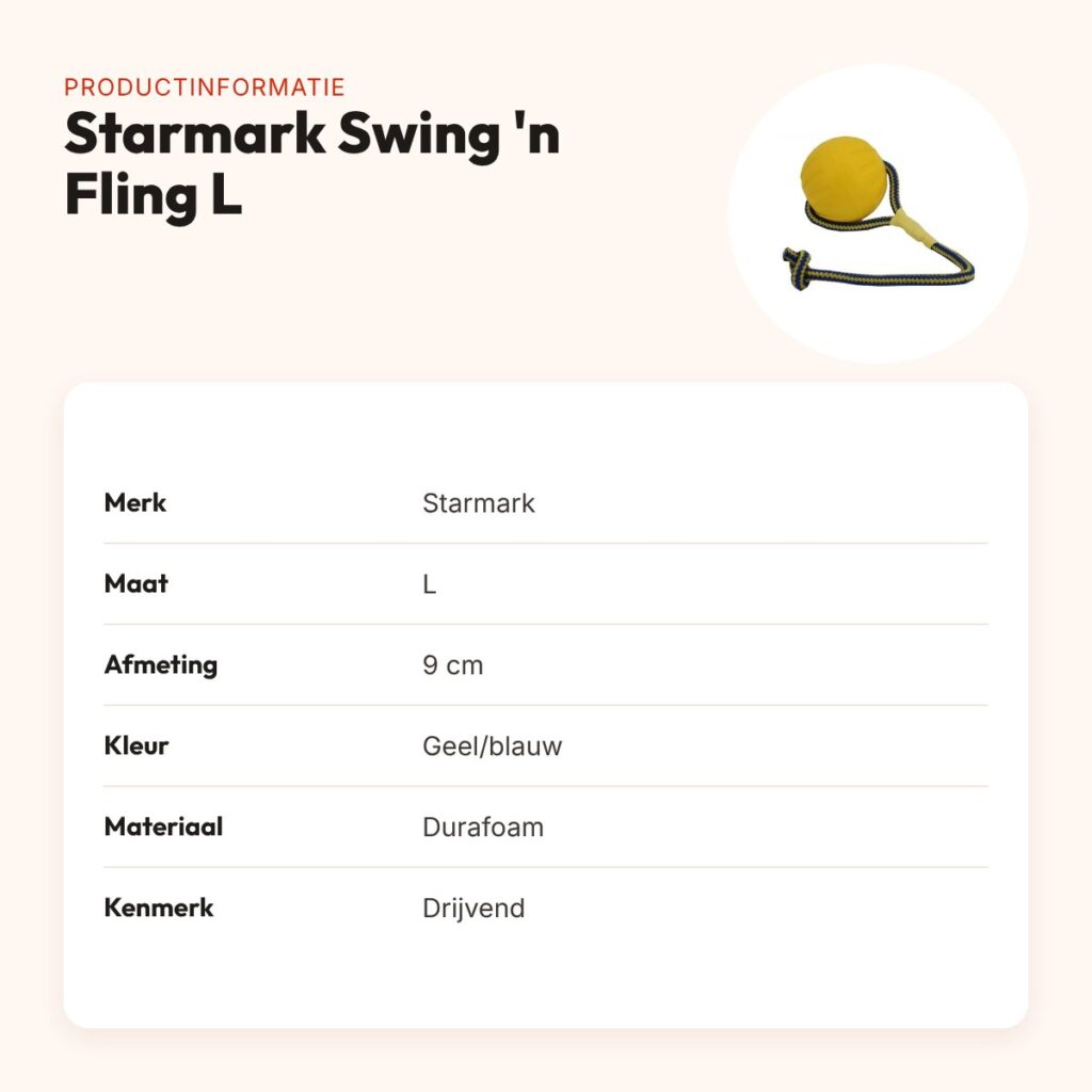 Starmark Swing 'n Fling Durafoam fetchbal aan touw L 9 cm – drijvend – productinformatie