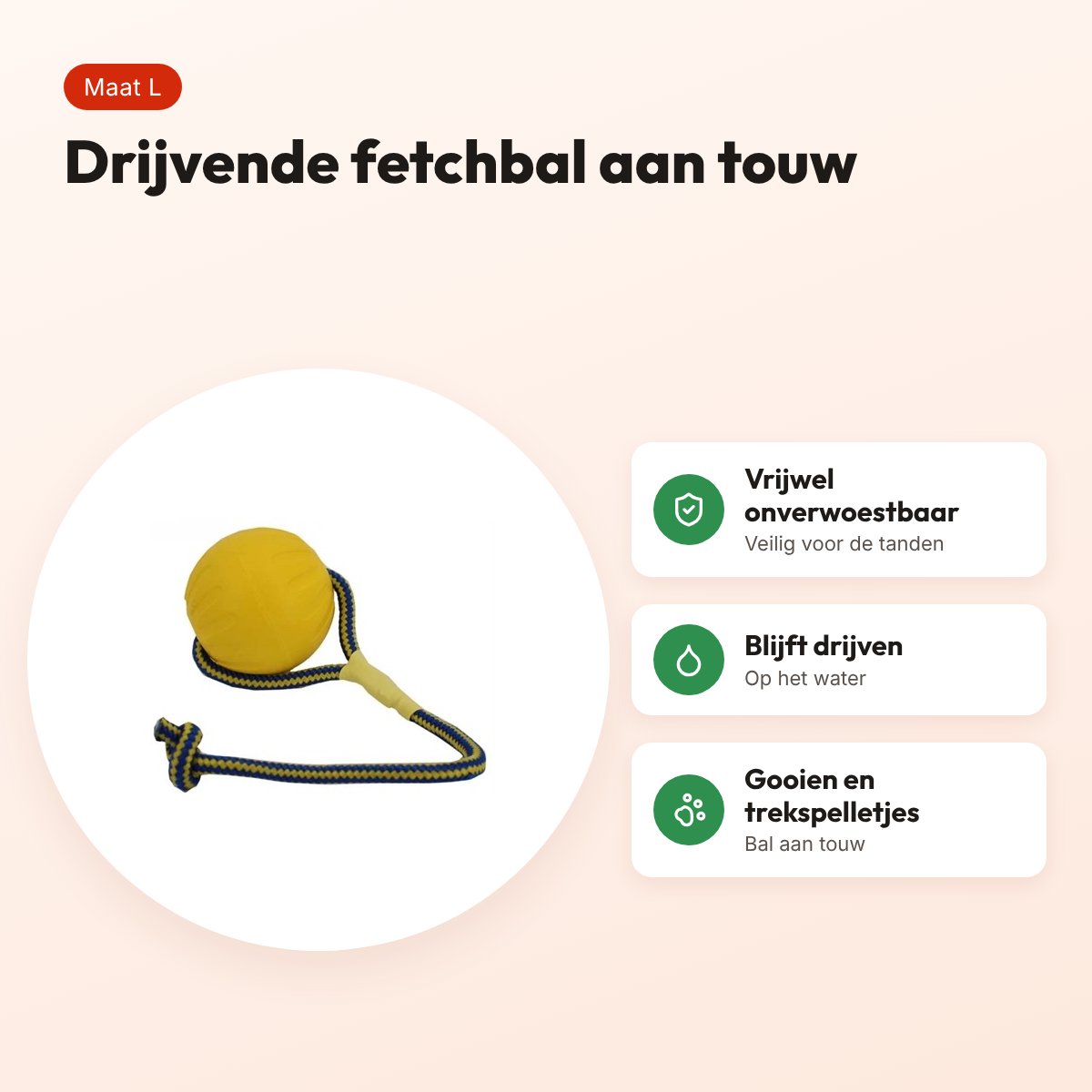 Starmark Swing 'n Fling Durafoam fetchbal aan touw L 9 cm – drijvend – voordelen