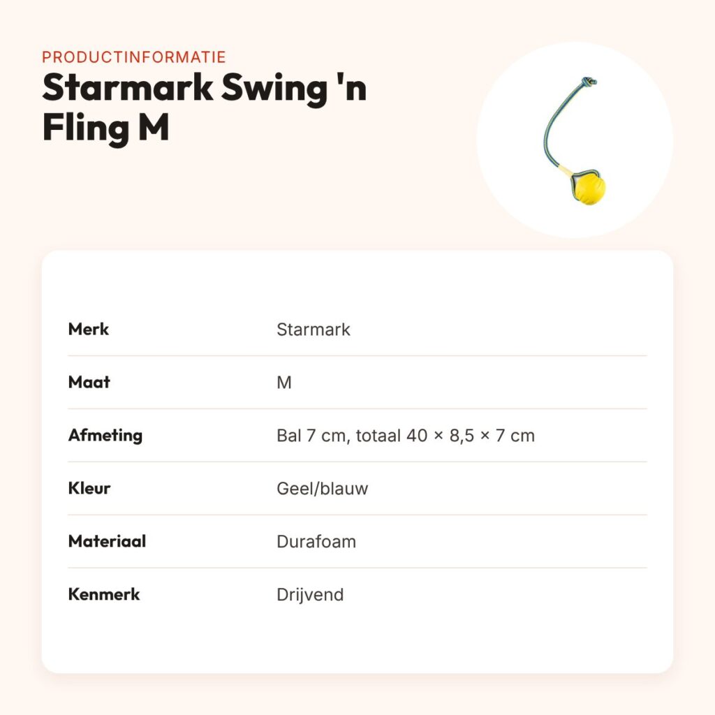 Starmark Swing 'n Fling Durafoam fetchbal aan touw M 7 cm – drijvend – productinformatie