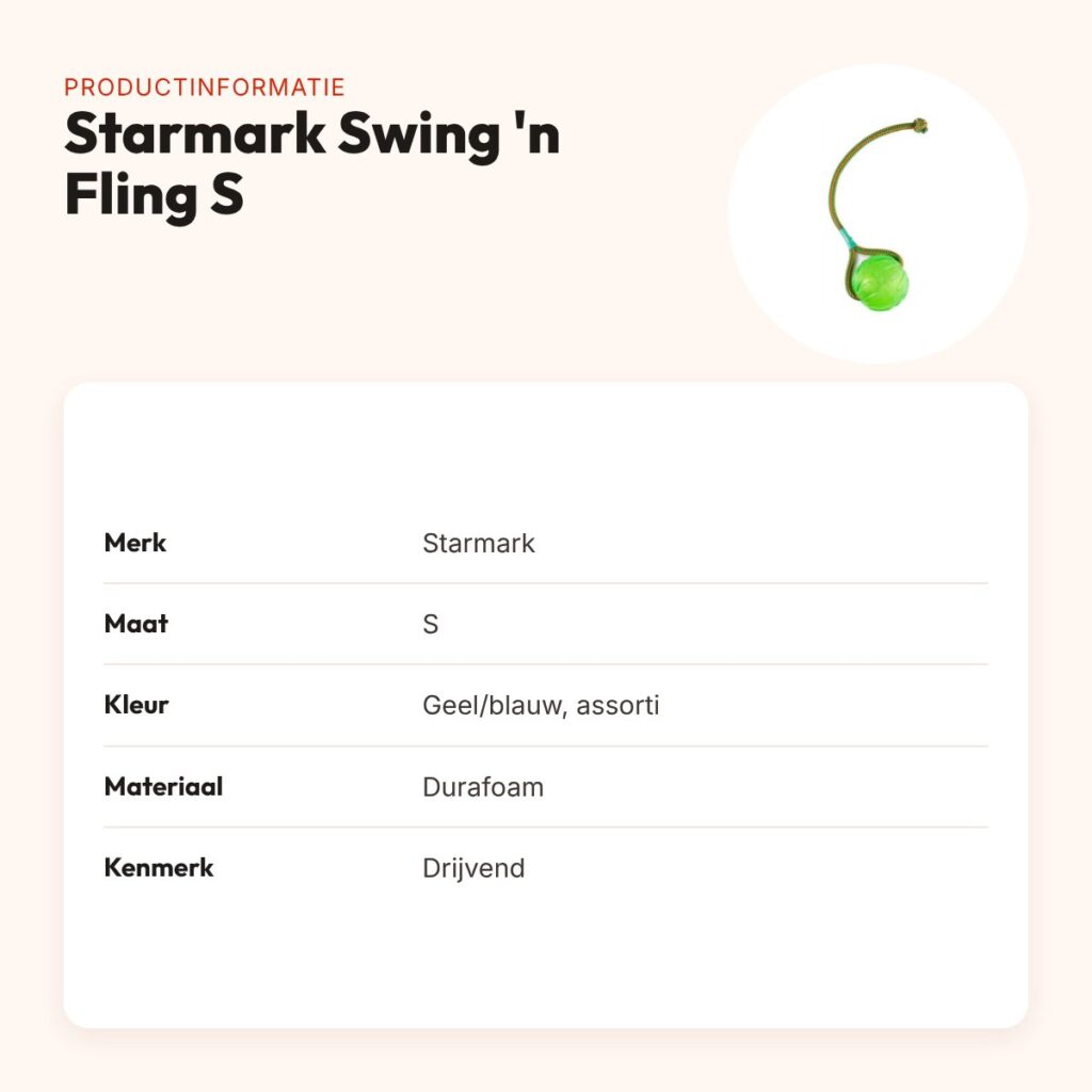 Starmark Swing 'n Fling Durafoam fetchbal aan touw S 9 cm – drijvend – productinformatie
