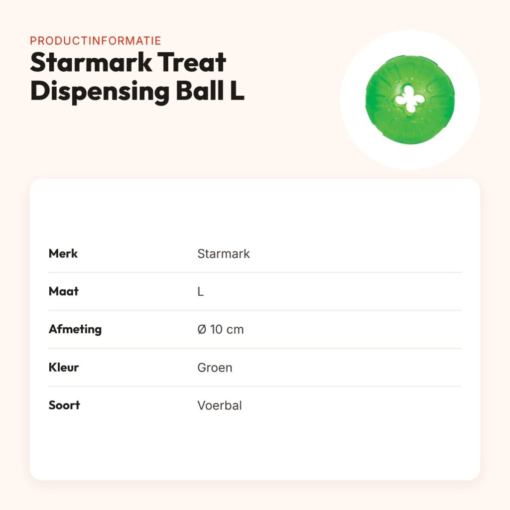 Starmark voerbal Treat Dispensing Chew Ball L 10 cm – groen – productinformatie
