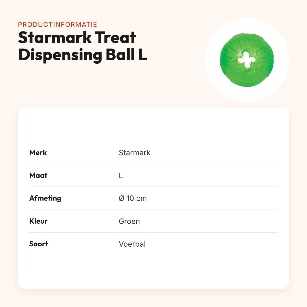 Starmark voerbal Treat Dispensing Chew Ball L 10 cm – groen – productinformatie