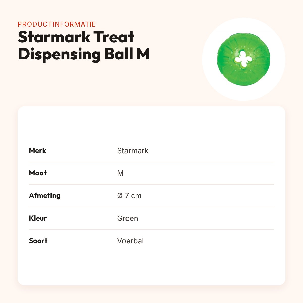 Starmark voerbal Treat Dispensing Chew Ball M 7 cm – groen – productinformatie