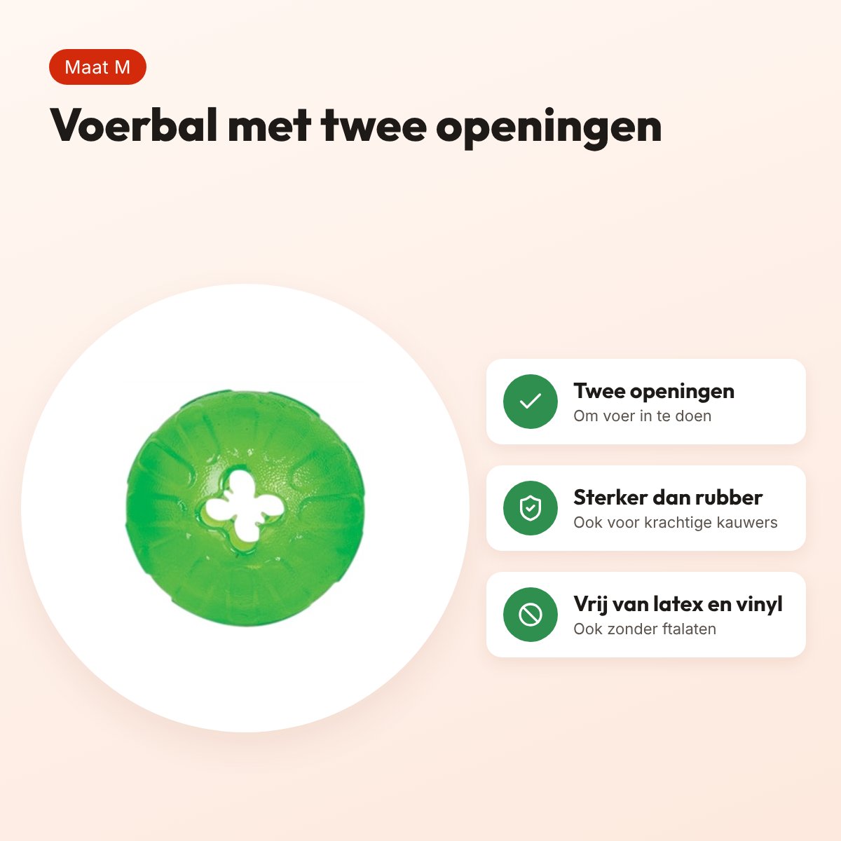 Starmark voerbal Treat Dispensing Chew Ball M 7 cm – groen – voordelen