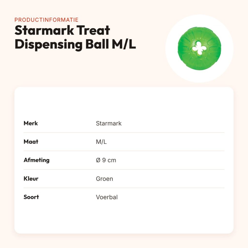 Starmark voerbal Treat Dispensing Chew Ball M/L 9 cm – groen – productinformatie