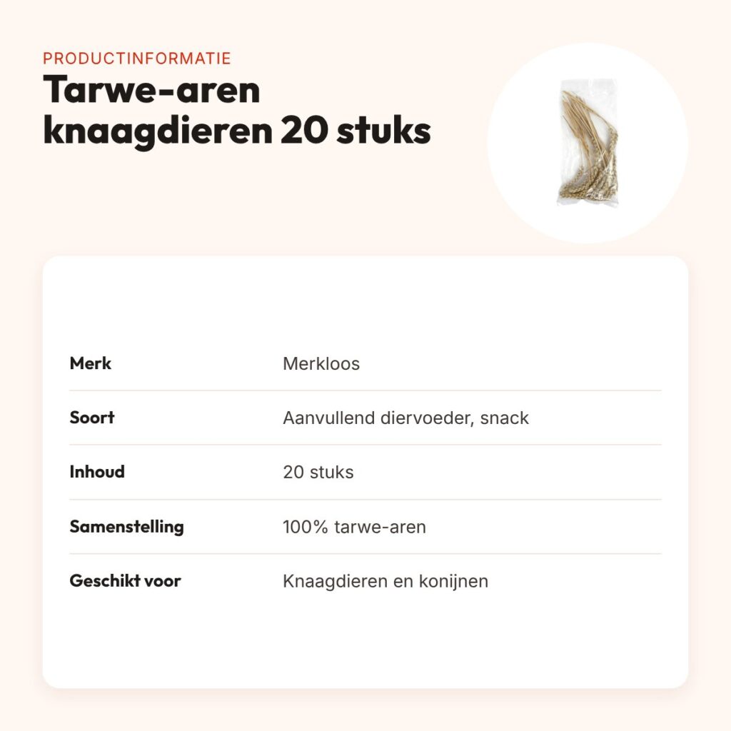 Tarwe-aren voor knaagdieren en konijnen 20 stuks – snack – productinformatie