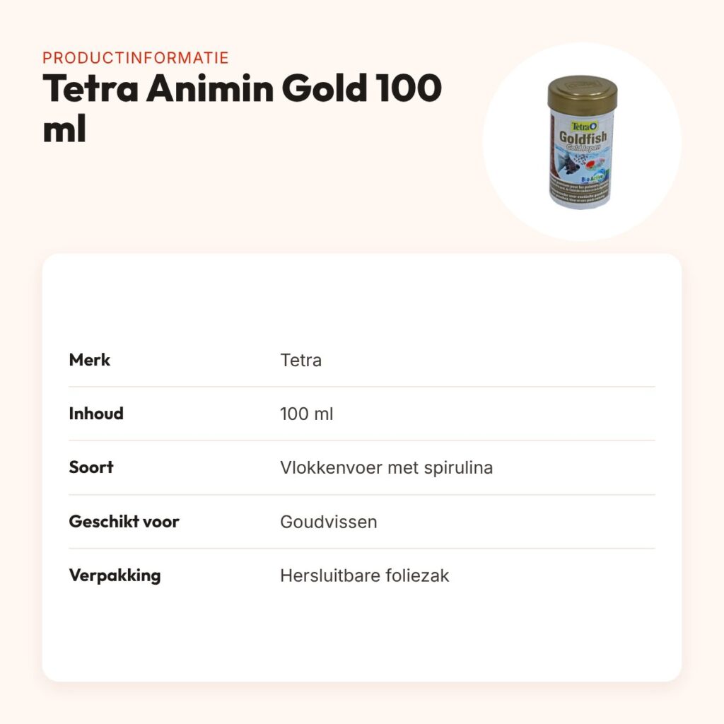 Tetra Animin Gold goudvissenvoer vlokken 100 ml – met spirulina – productinformatie