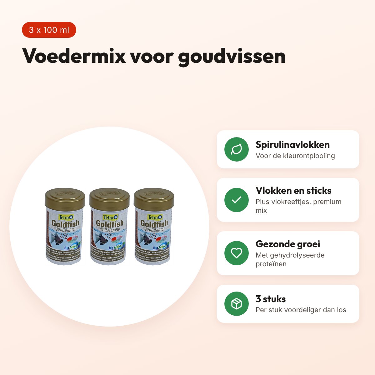 Tetra AnimIn Gold goudvisvoer spirulinavlokken 100 ml – multipack 3 stuks – voordelen