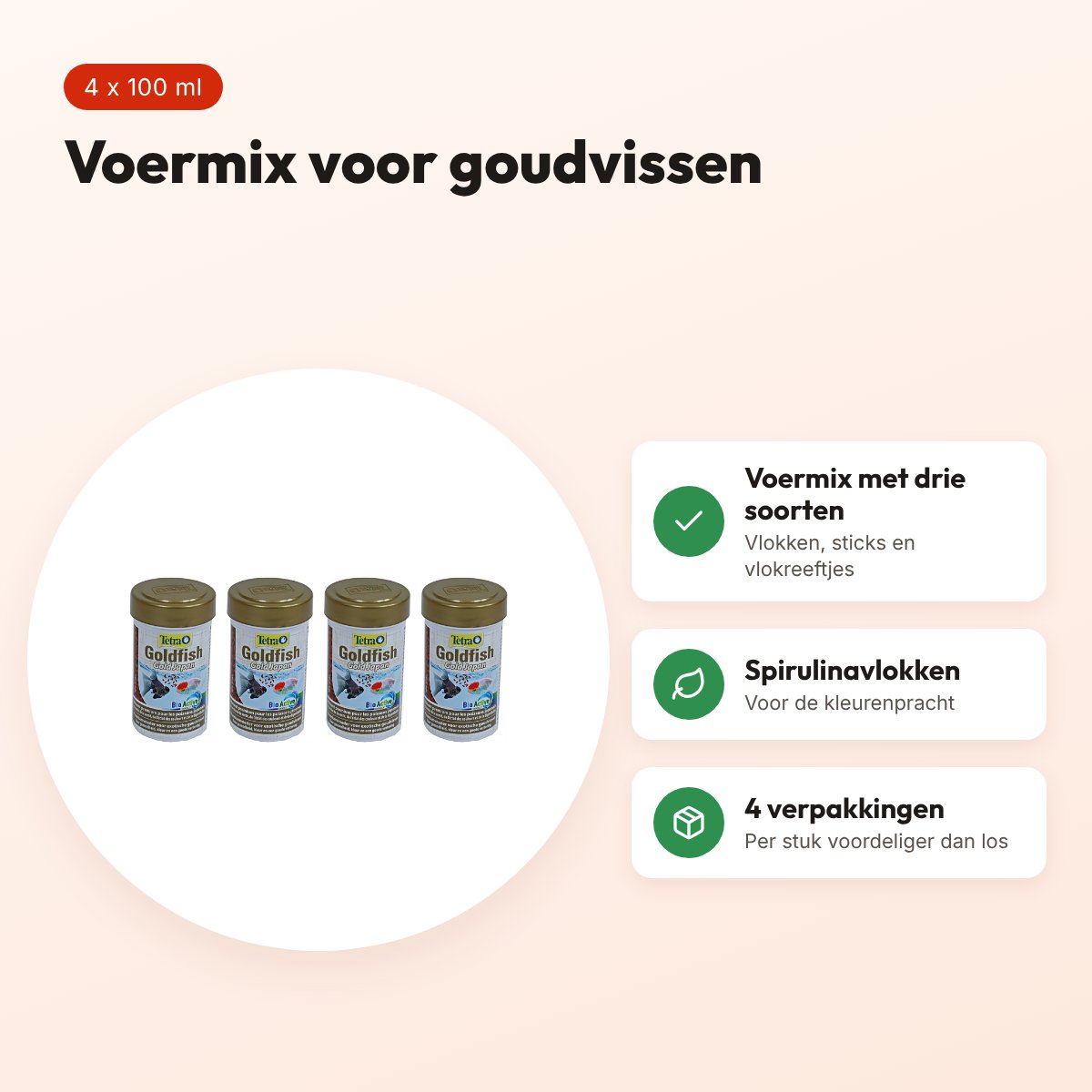 Tetra AnimIn Gold goudvisvoer spirulinavlokken 100 ml – multipack 4 stuks – voordelen