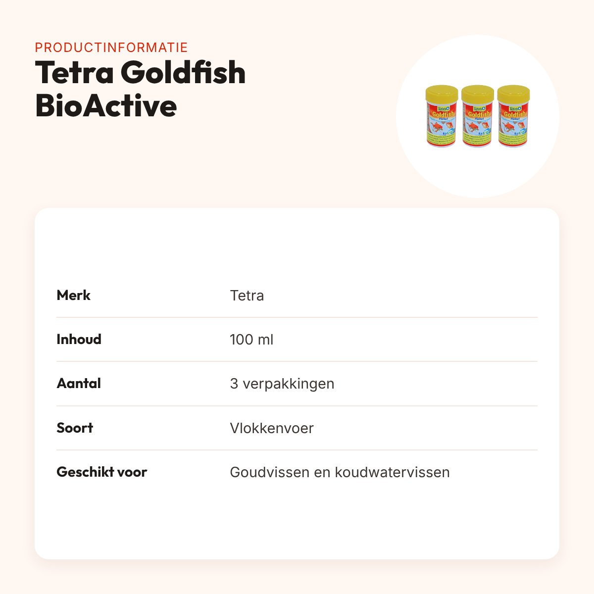 Tetra Goldfish vlokken BioActive 100 ml – goudvissenvoer, multipack 3 stuks – productinformatie