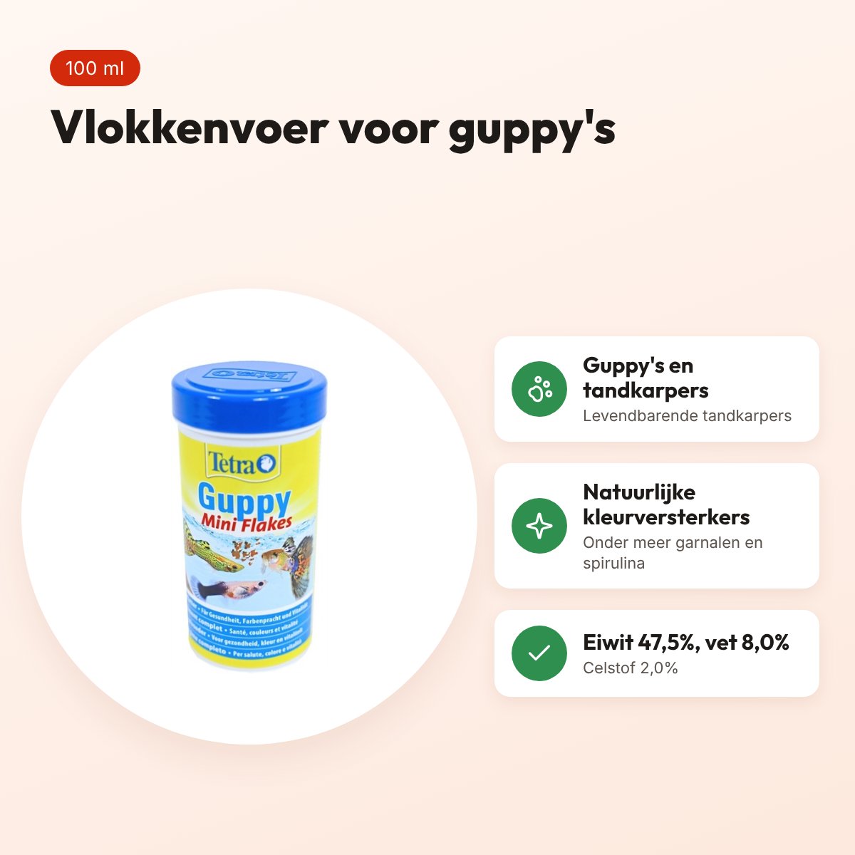 Tetra guppy visvoer vlokken 100 ml – natuurlijke kleurversterkers – voordelen