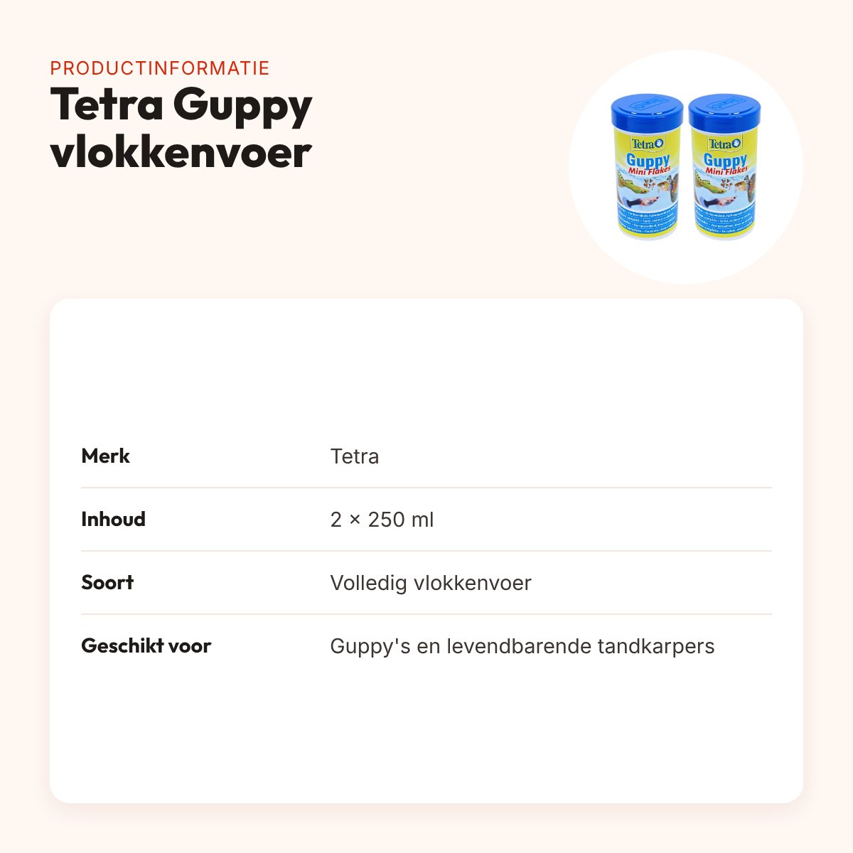 Tetra Guppy visvoer vlokken 250 ml – kleurversterker – multipack 2 stuks – productinformatie