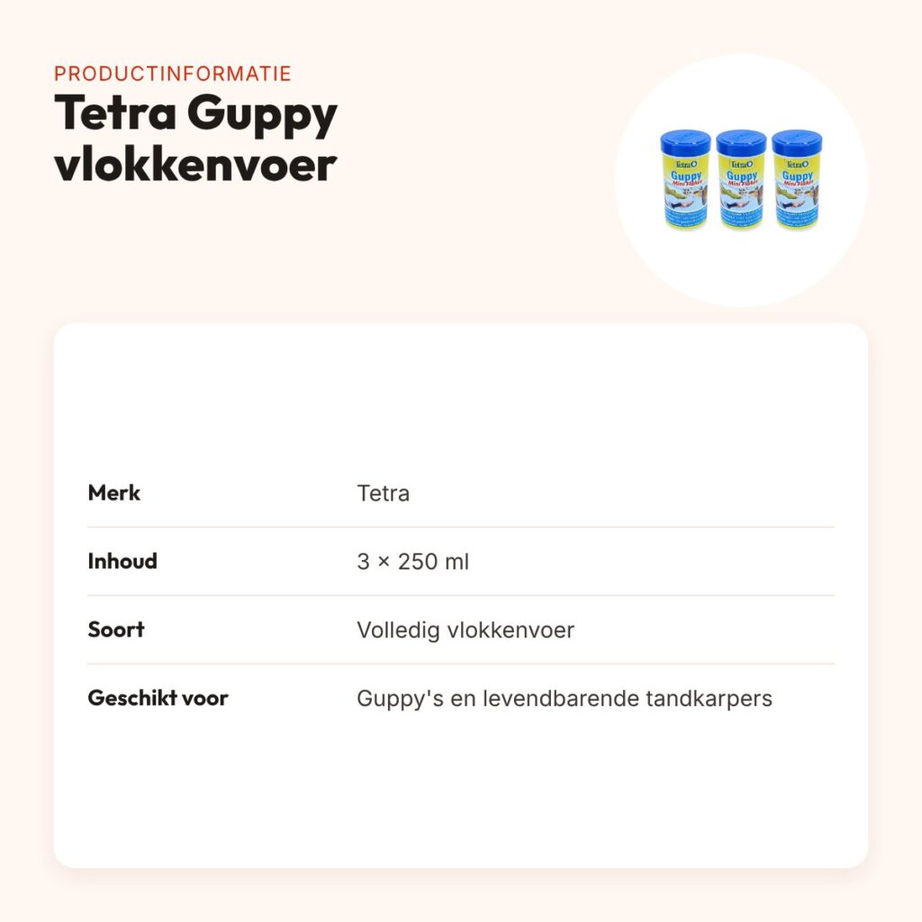 Tetra Guppy visvoer vlokken 250 ml – kleurversterker – multipack 3 stuks – productinformatie