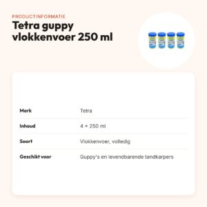 Tetra guppy visvoer vlokken 250 ml – kleurversterker, multipack 4 stuks – productinformatie