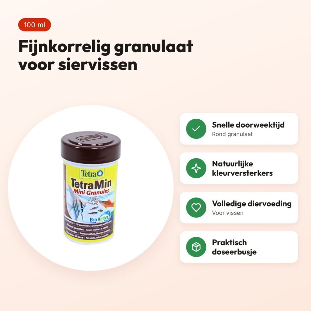 Tetra Min granulaatvoeder 100 ml – fijnkorrelig, voor siervissen – voordelen