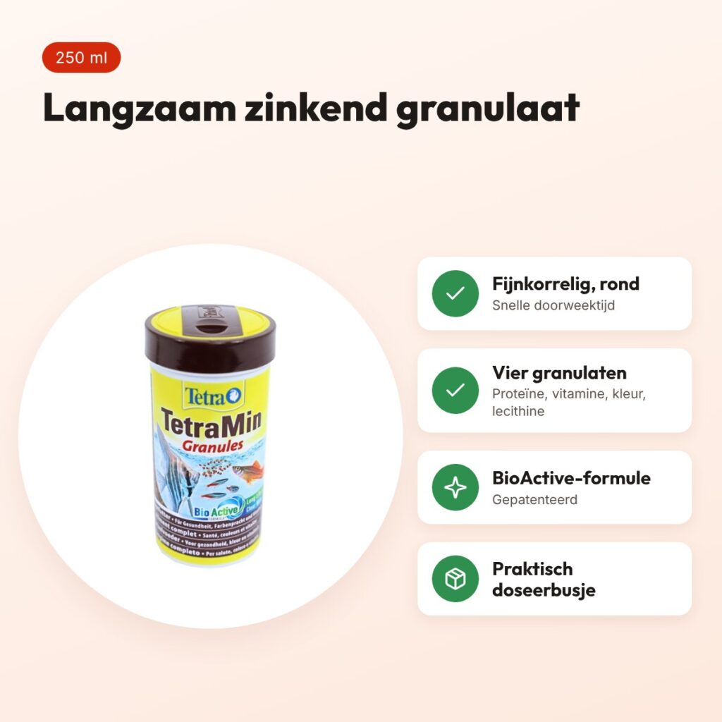 Tetra visvoer granulaat 250 ml – langzaam zinkend, voor siervissen – voordelen