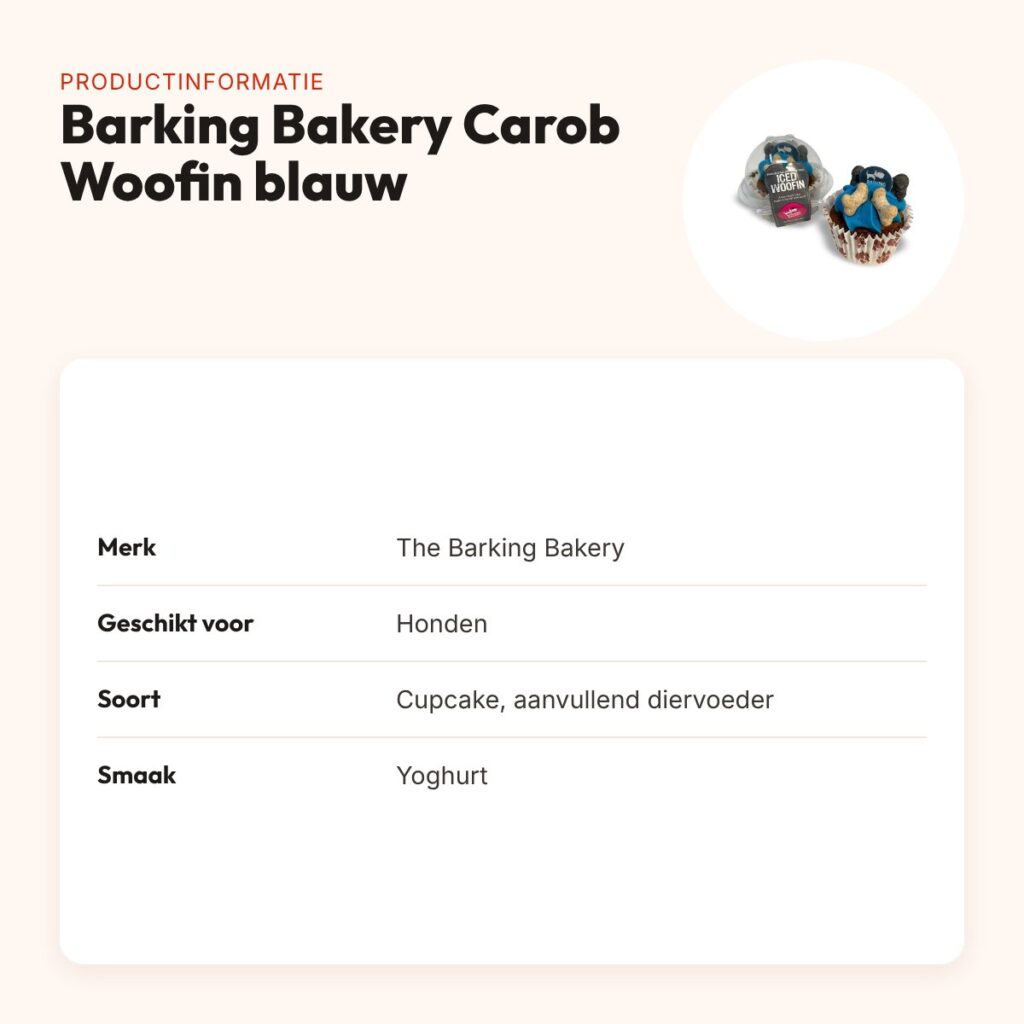The Barking Bakery Carob Woofin blauw glazuur – cupcake hondensnack – productinformatie