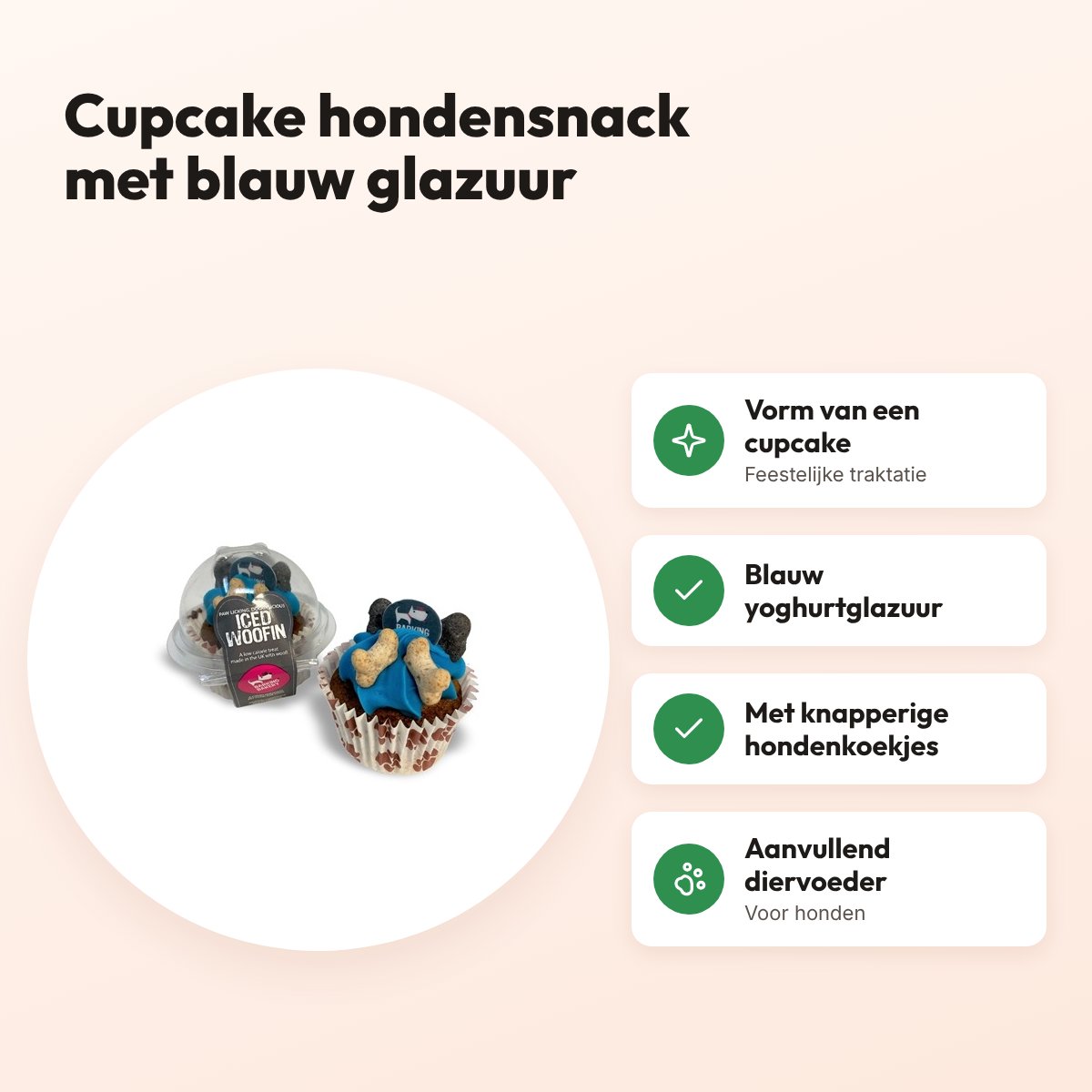 The Barking Bakery Carob Woofin blauw glazuur – cupcake hondensnack – voordelen
