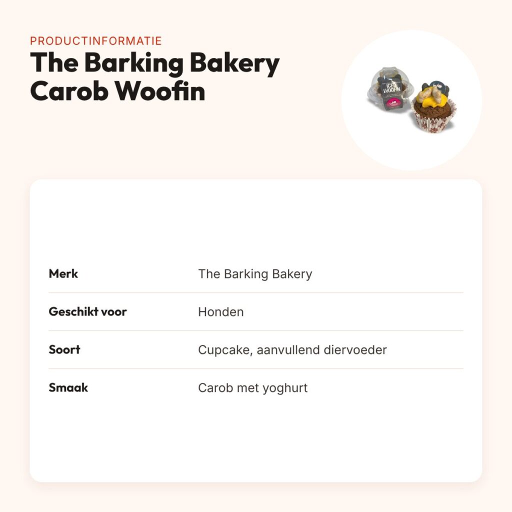 The Barking Bakery Carob Woofin – cupcake hondensnack met yoghurtglazuur – productinformatie