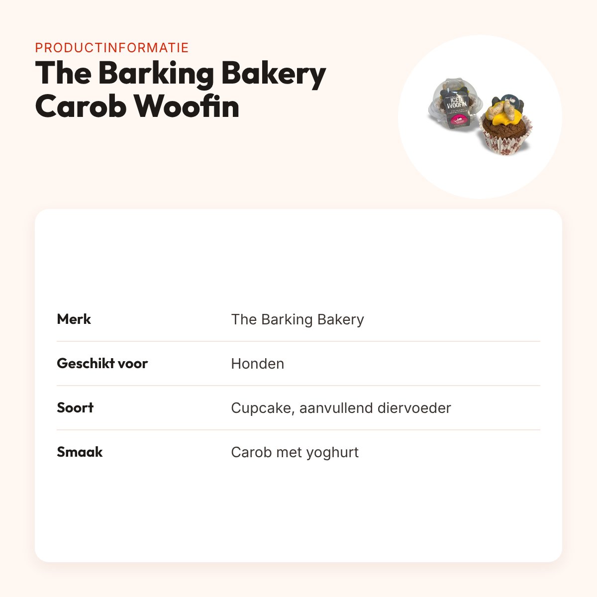 The Barking Bakery Carob Woofin – cupcake hondensnack met yoghurtglazuur – productinformatie