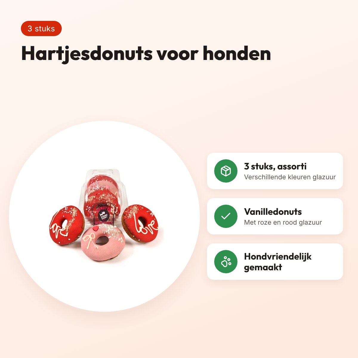 The Barking Bakery Domuttz hartjes donuts – trio, 3 stuks – voordelen