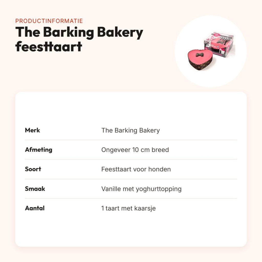 The Barking Bakery feesttaart roze hart 10 cm – Pawty Cake voor honden – productinformatie