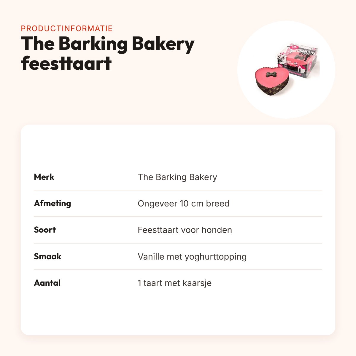 The Barking Bakery feesttaart roze hart 10 cm – Pawty Cake voor honden – productinformatie