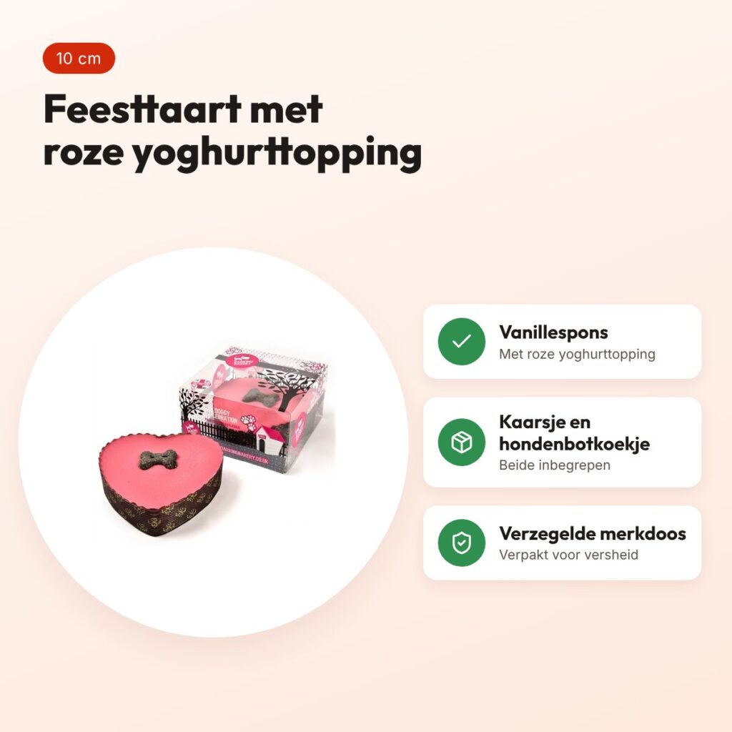 The Barking Bakery feesttaart roze hart 10 cm – Pawty Cake voor honden – voordelen