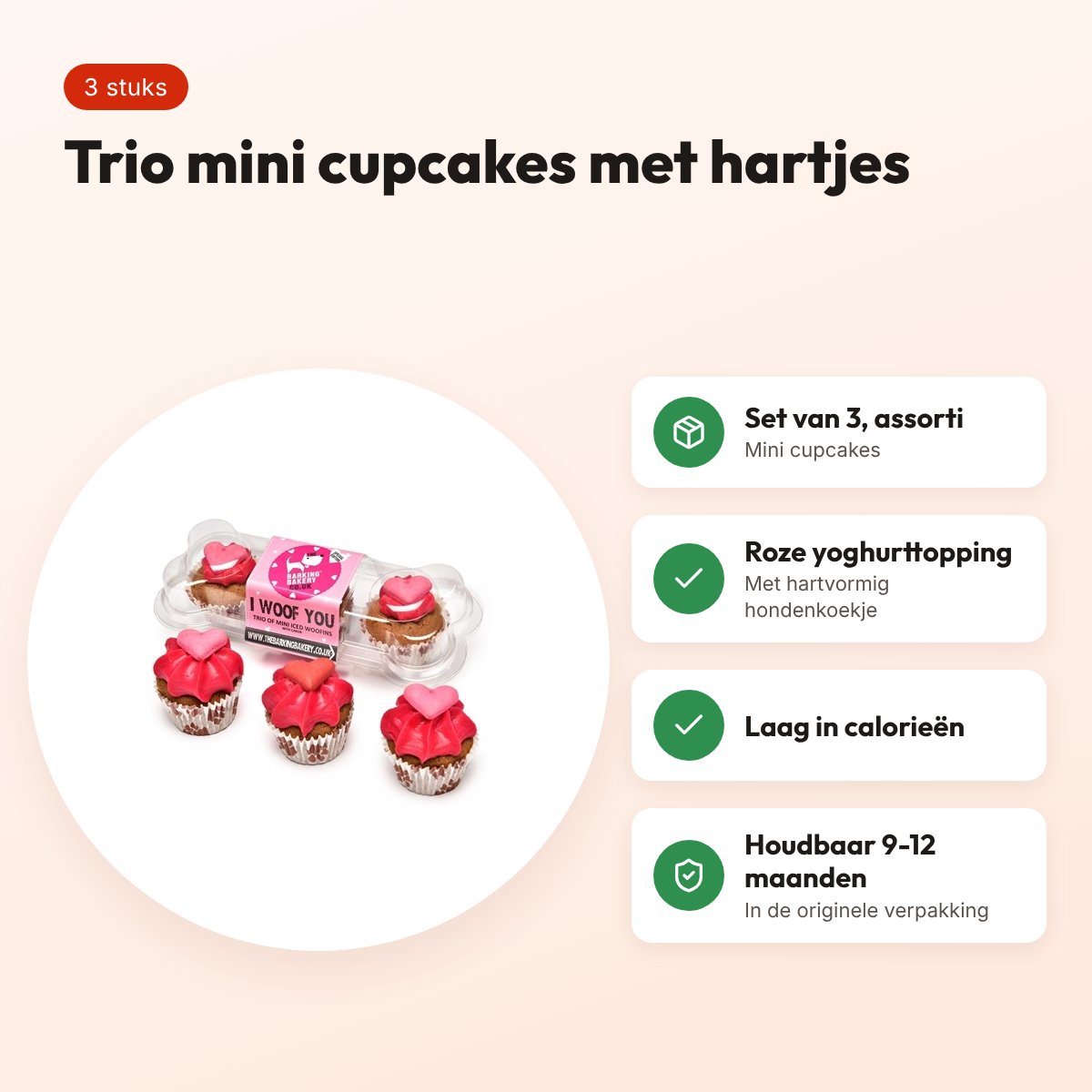 The Barking Bakery I Woof You Valentine Mini Iced Woofins – trio – voordelen