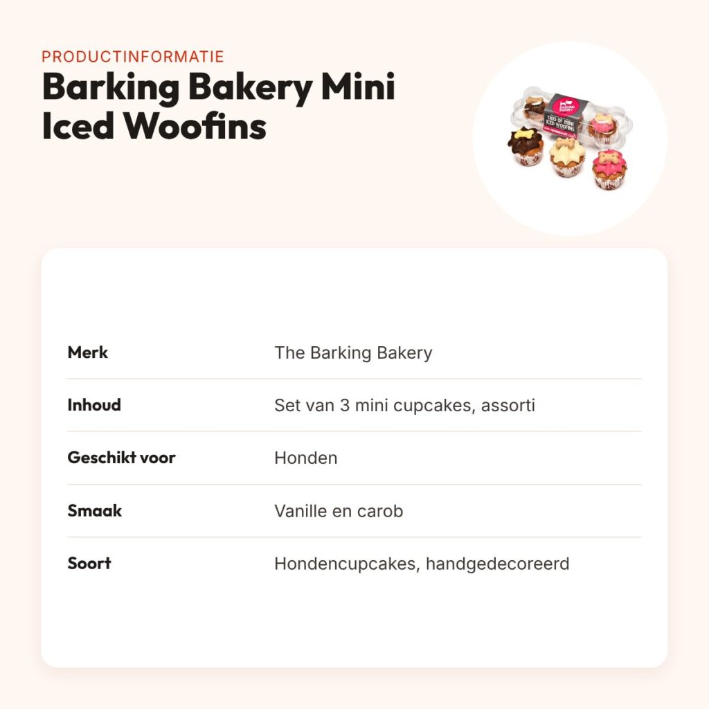 The Barking Bakery Mini Iced Woofins vanille en carob – trio hondencupcakes – productinformatie