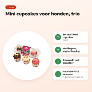 The Barking Bakery Mini Iced Woofins vanille en carob – trio hondencupcakes – voordelen