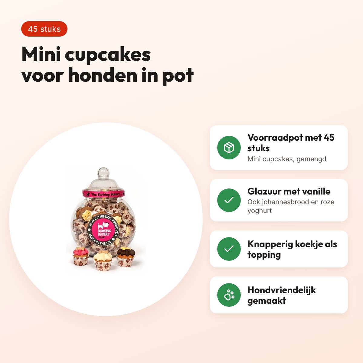 The Barking Bakery Mini Iced Woofins voorraadpot – 45 stuks – voordelen