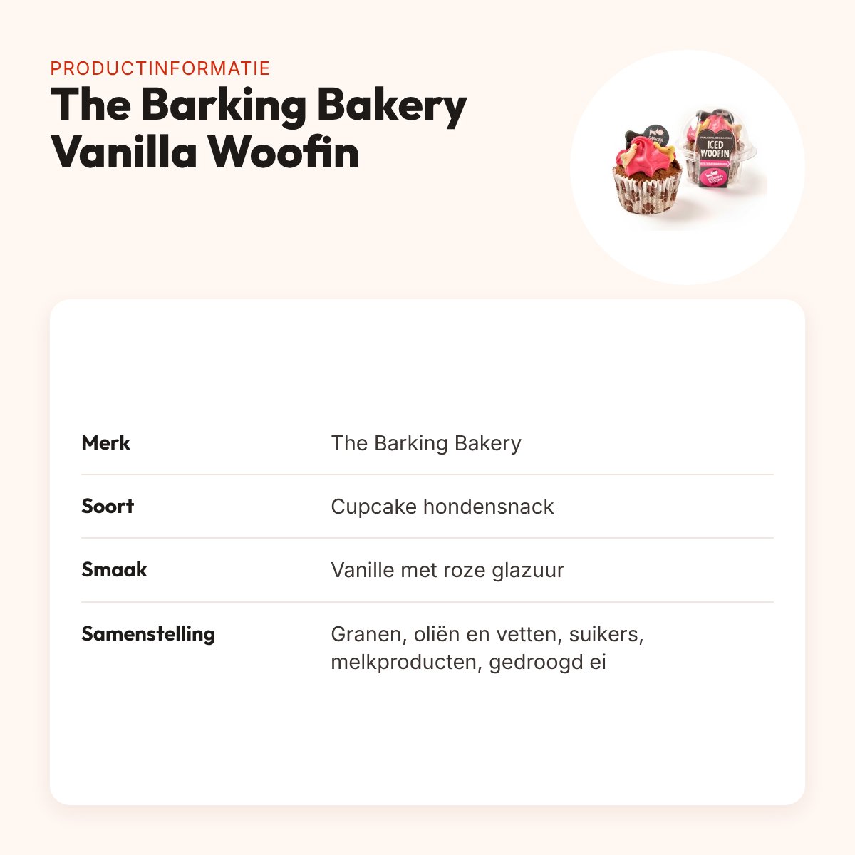 The Barking Bakery Vanilla Woofin roze glazuur – cupcake hondensnack – productinformatie