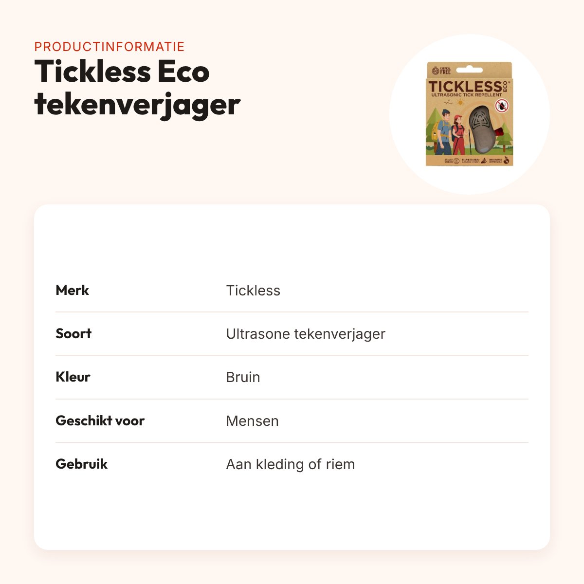 Tickless Eco tekenverjager voor mensen bruin – ultrasoon, zonder gifstoffen – productinformatie