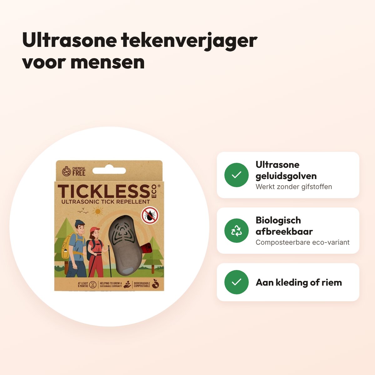 Tickless Eco tekenverjager voor mensen bruin – ultrasoon, zonder gifstoffen – voordelen