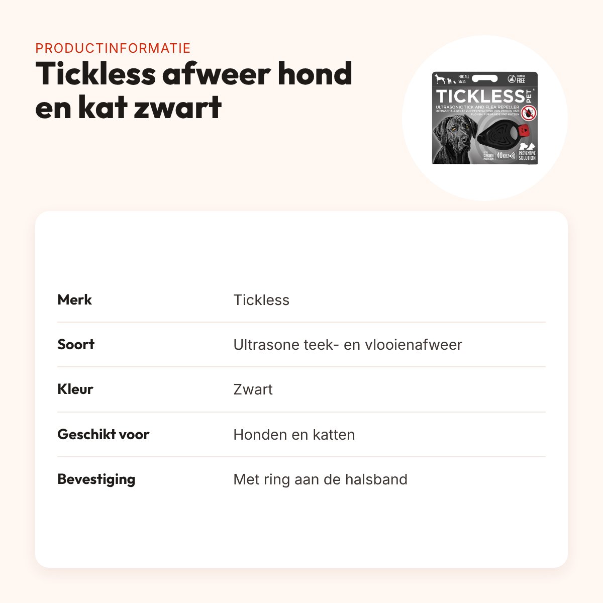 Tickless teek- en vlooienafweer hond en kat zwart – ultrasoon, geurloos – productinformatie