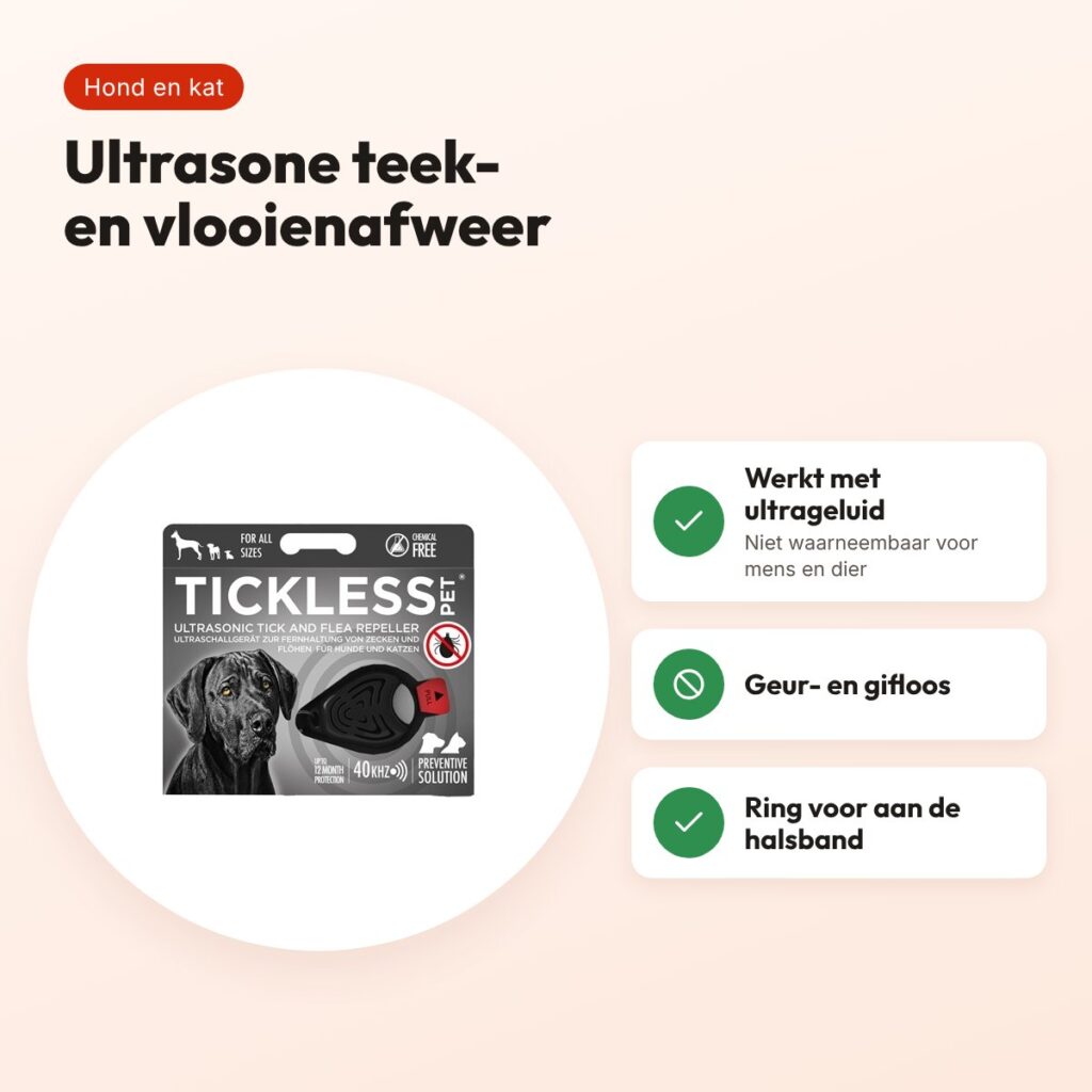Tickless teek- en vlooienafweer hond en kat zwart – ultrasoon, geurloos – voordelen