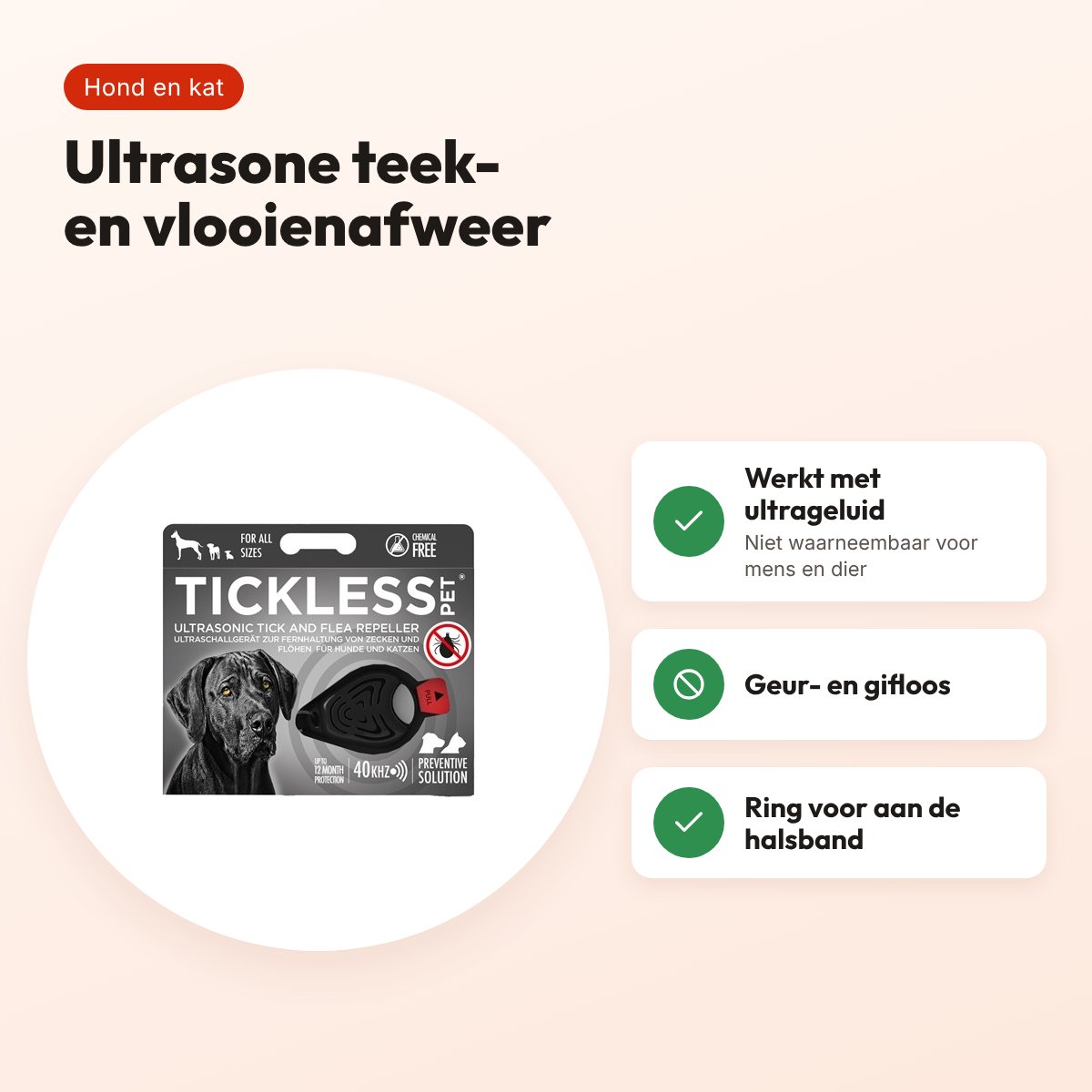 Tickless teek- en vlooienafweer hond en kat zwart – ultrasoon, geurloos – voordelen