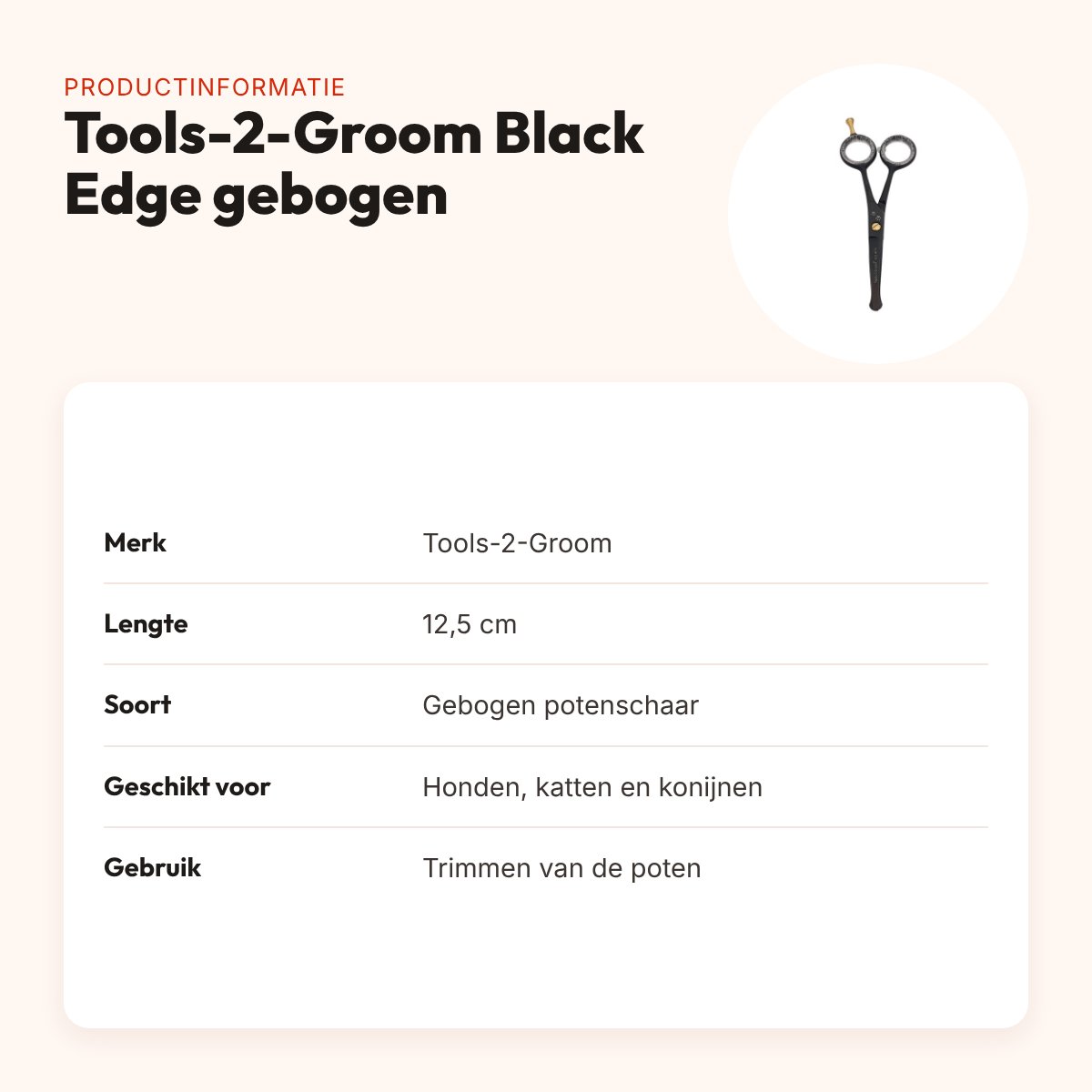 Tools-2-Groom Black Edge potenschaar gebogen 12,5 cm – rubber grip – productinformatie