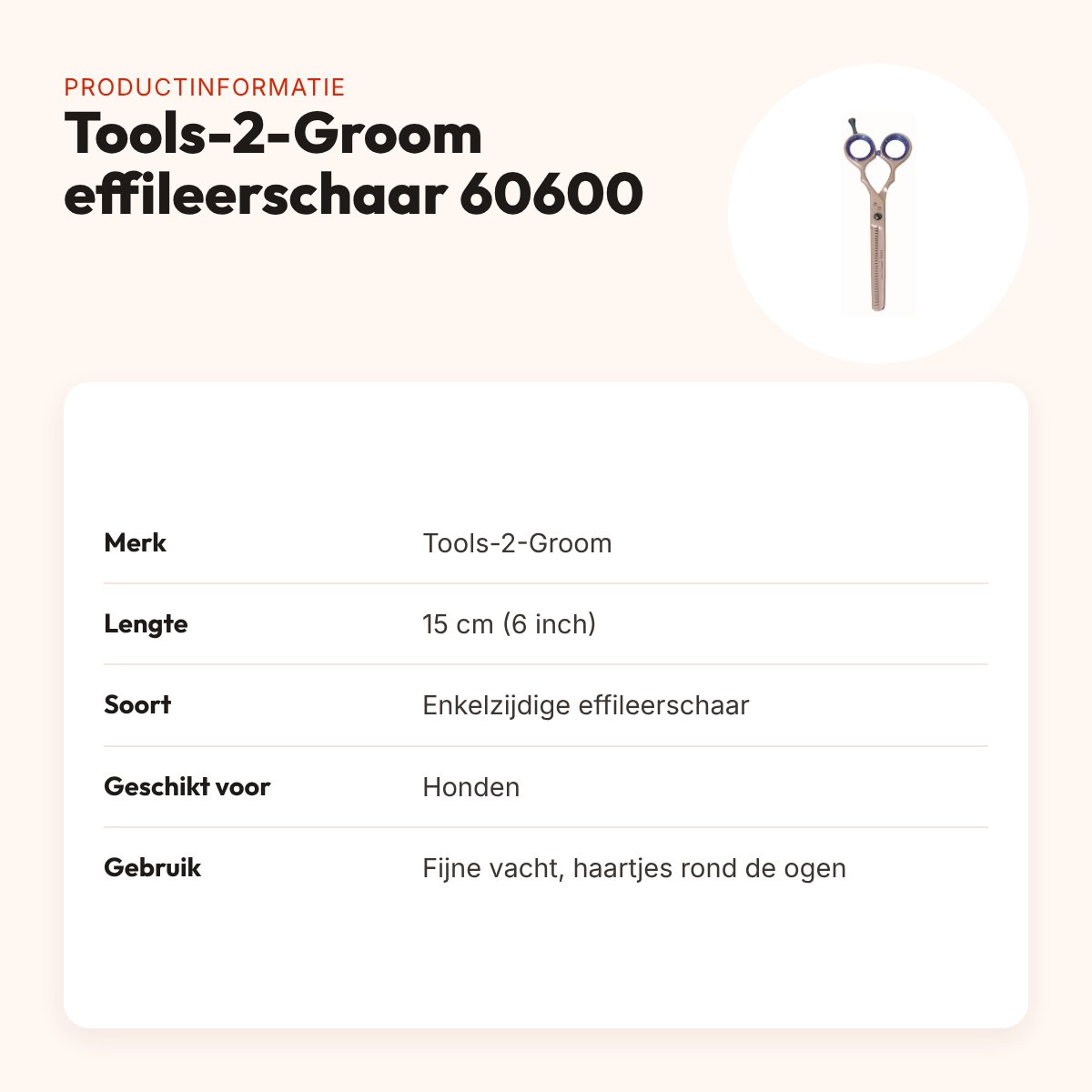 Tools-2-Groom effileerschaar enkelzijdig 60600 – 6 inch (15 cm) – productinformatie