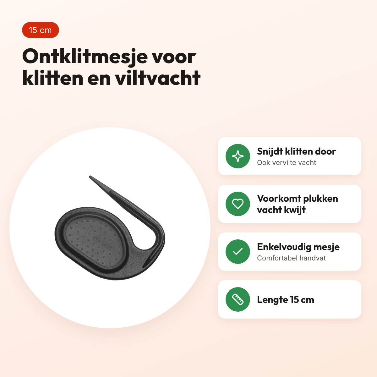 Tools-2-Groom Matt Splitter ontklitmesje 15 cm – voordelen